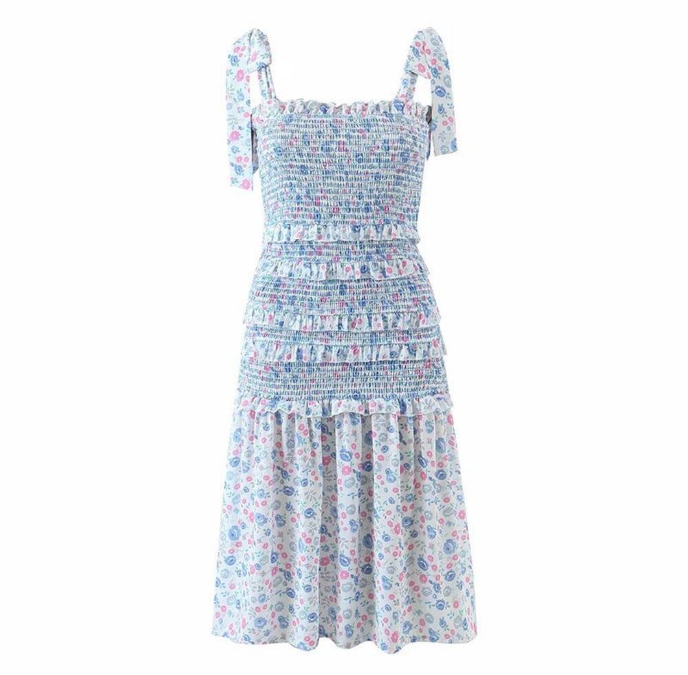 Yvonne & Love Boho Shoulder Tie Cottage Farm Western Robyn Coquette Ruffle Dress